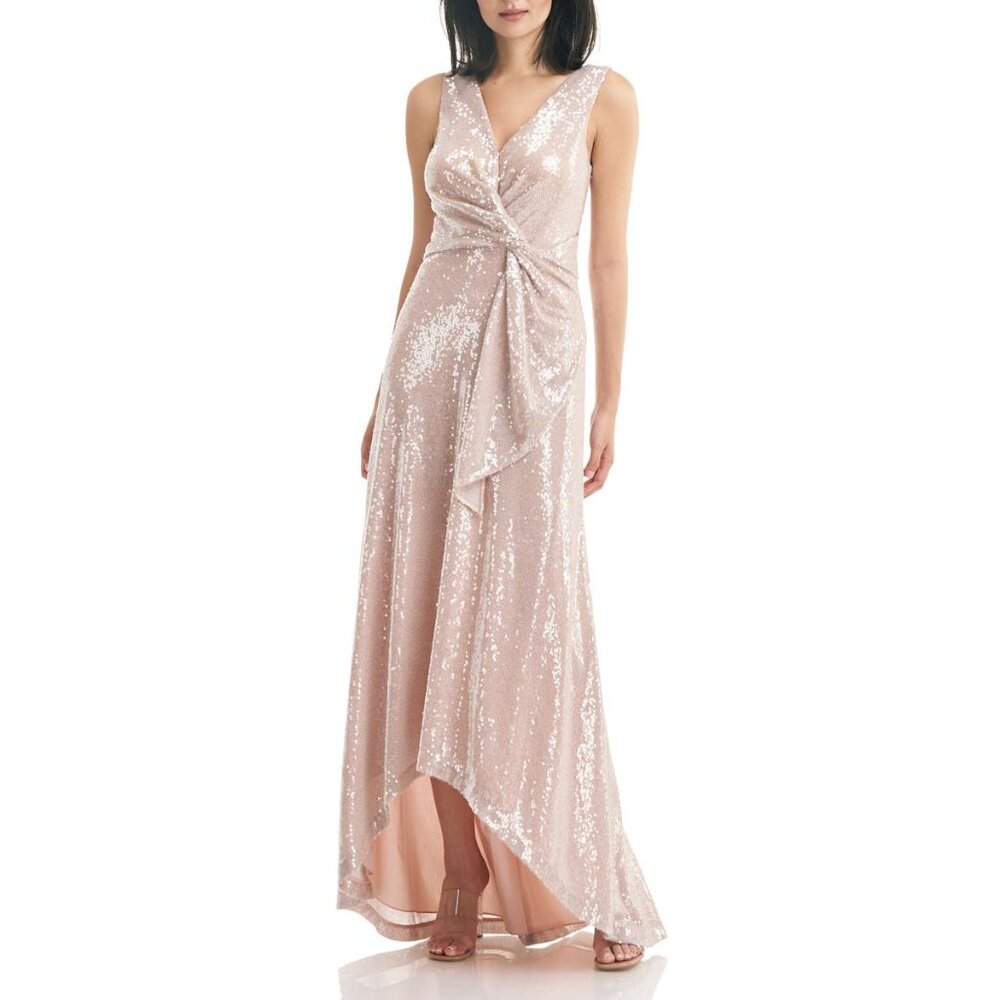 NWT Kay Unger Womens Size 12 Katrina Sequin Embellished High Low Gown Dress NEW